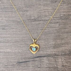 Gold-Tone Heart Necklace with Blue Stone Accent